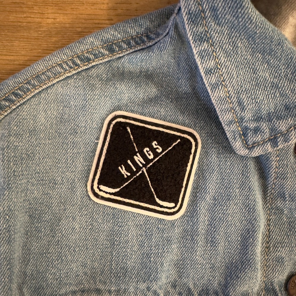 LA Kings Jean Jacket - Women's Crop Hooded Denim Jacket-WEAR by Erin Andrews-XS - Picture 4 of 16